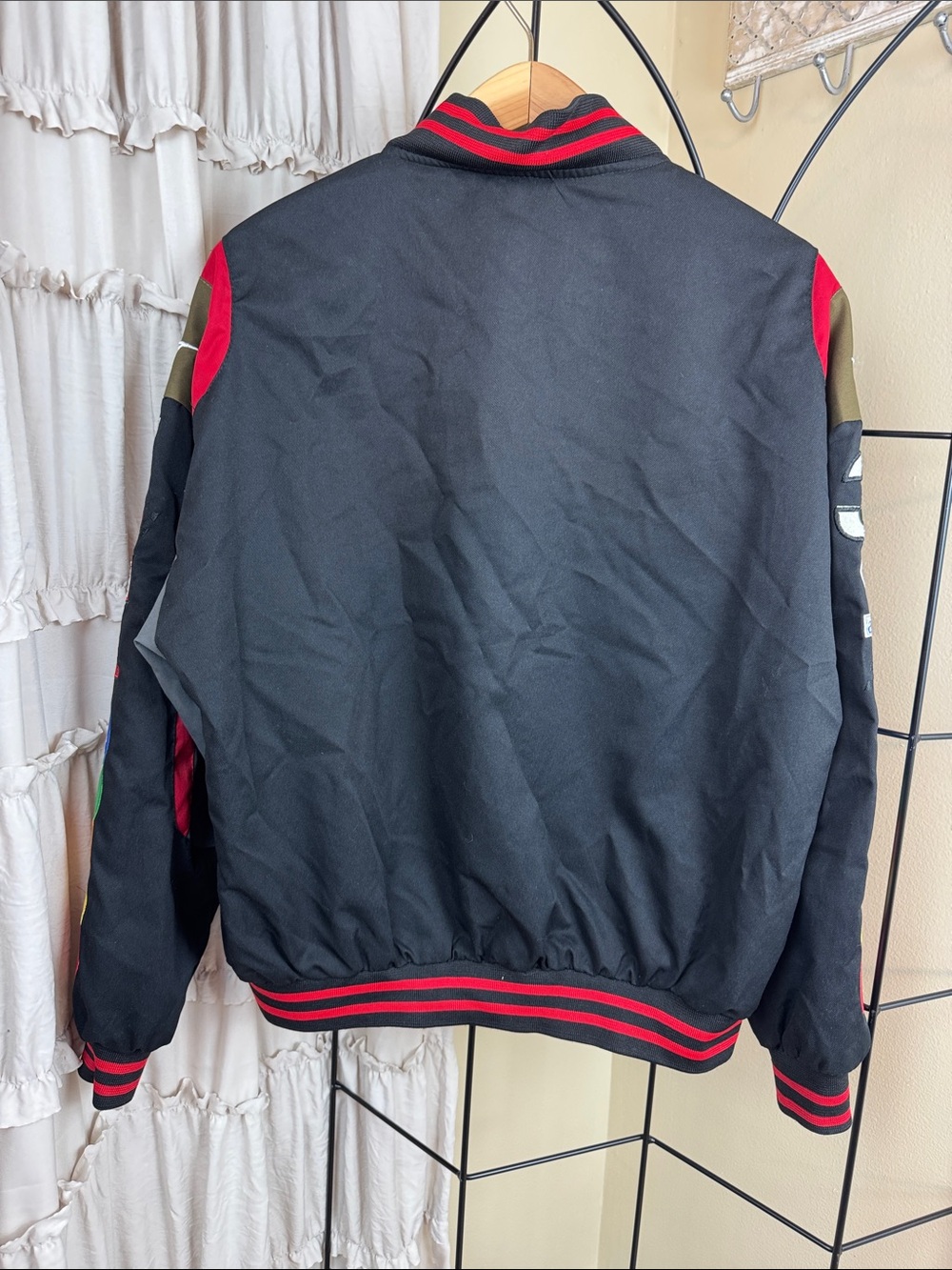 M&M's Black Racing Patch Bomber Jacket with Multicolor Patches - Picture 6 of 12